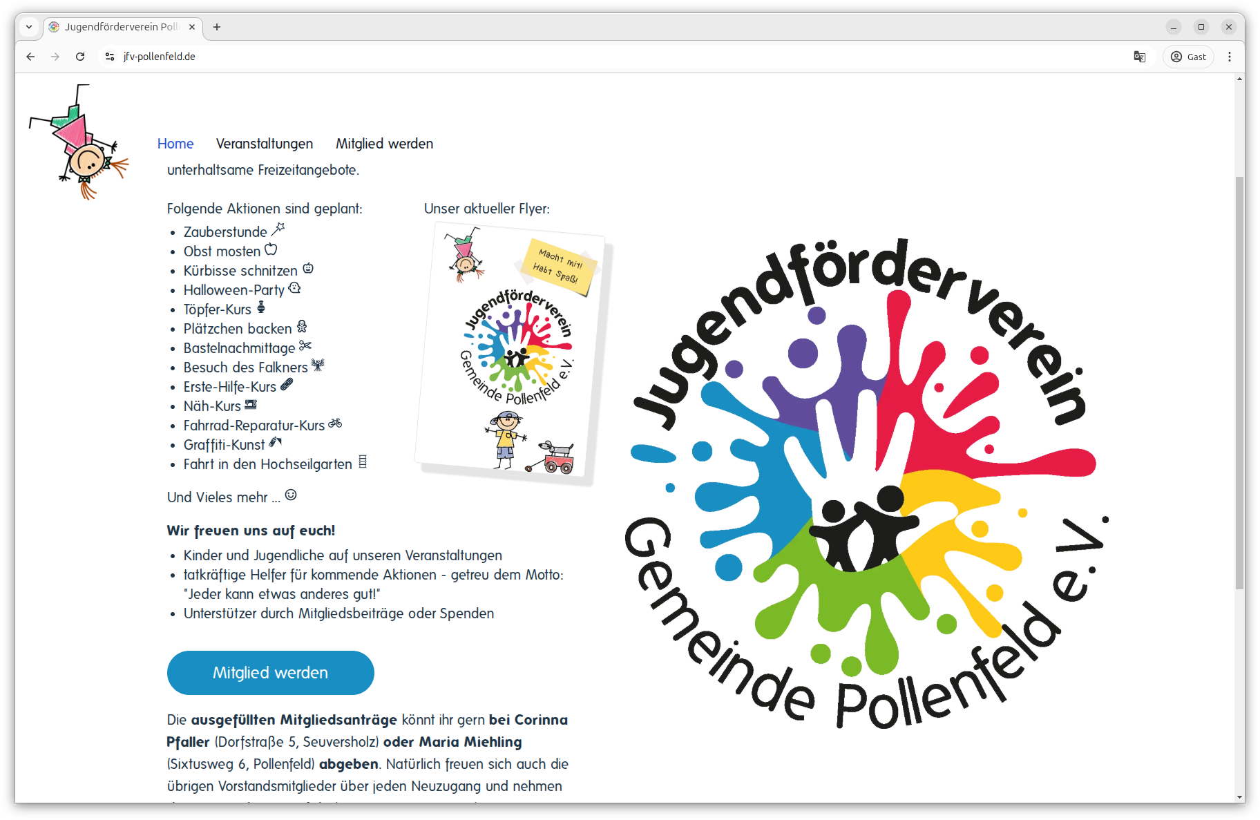 Screenshot von jfv-pollenfeld.de - Webseite des Jugendförderverein Pollenfeld.